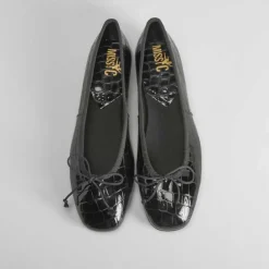 Bailarina negra de piel Mujer Zapatos Confort|Bailarinas