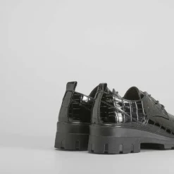 Hot Blucher grabado coco negro Mujer Zapatos Confort|Bluchers