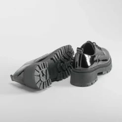 Online Blucher negro de charol con cordones Mujer Zapatos Tacón|Bluchers