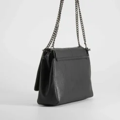 Hot Bolso bandolera solapa pestuntes negro Bolsos Y Carteras