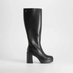 Outlet Bota alta de tacón con plataforma negro Mujer Botas Planas