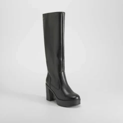 Outlet Bota alta de tacón con plataforma negro Mujer Botas Planas