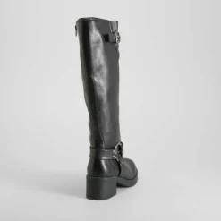 Online Bota motera tacón negra Mujer Botas Tacón