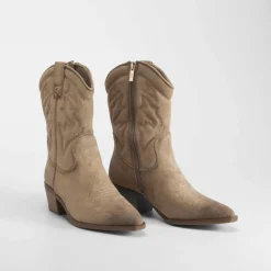 Bota tacón campera beige Mujer Botines Tacón