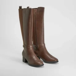 New Bota tacón medio marrón Mujer Botas Tacón