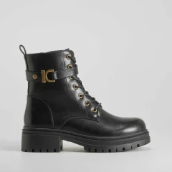 Clearance Botín acordonado negro PICCOLA PIU Mujer Botines Planos