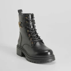 Clearance Botín acordonado negro PICCOLA PIU Mujer Botines Planos