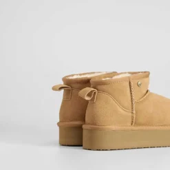 New Botín bajo con plataforma piel Mujer Botines Planos