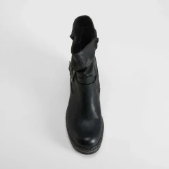 Hot Botín biker doble hebilla negro Mujer Botines Tacón