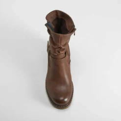 New Botín biker doble hebilla marrón Mujer Botines Tacón