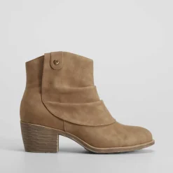Clearance Botín campero pala plisada marrón Mujer Botines Tacón