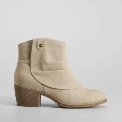 Clearance Botín campero pala plisada beige Mujer Botines Tacón