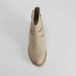 Clearance Botín campero pala plisada beige Mujer Botines Tacón
