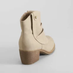 Clearance Botín campero pala plisada beige Mujer Botines Tacón
