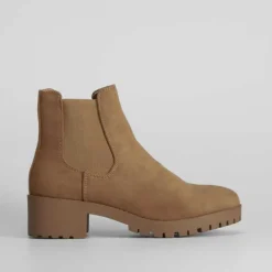 New Botín chelsea basic track marrón Mujer Botines Tacón|Botines Planos