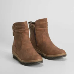 New Botín con cuña marrón Mujer Botines Planos