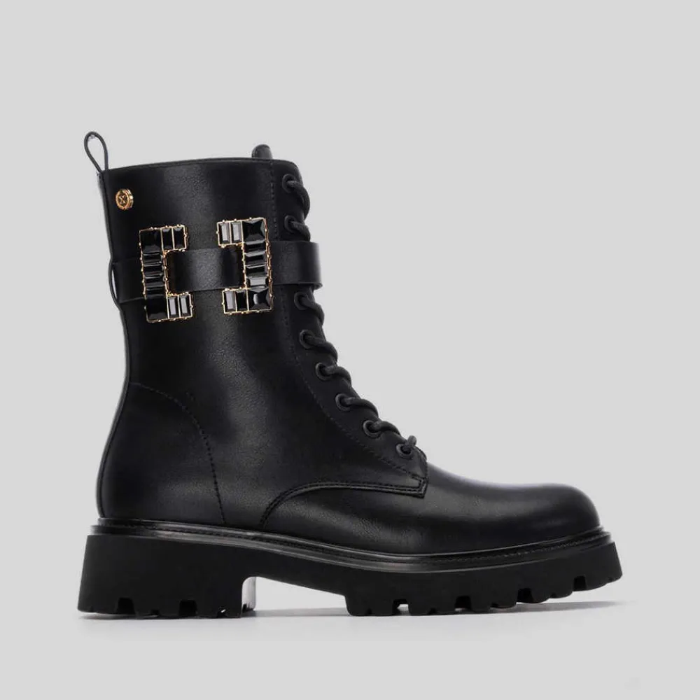 Clearance Botín cordón charol negro Mujer Botines Planos