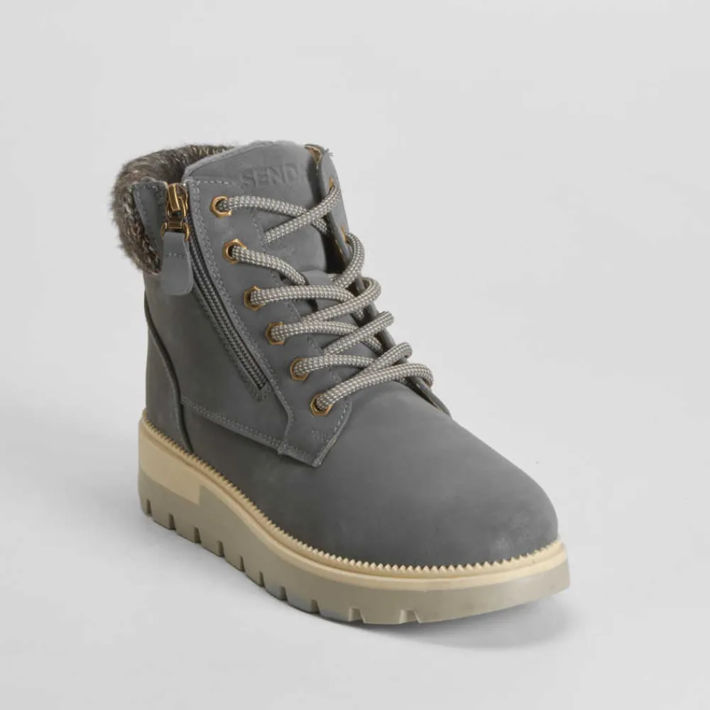 Hot Botín cordón cuello lana gris Mujer Botines Planos