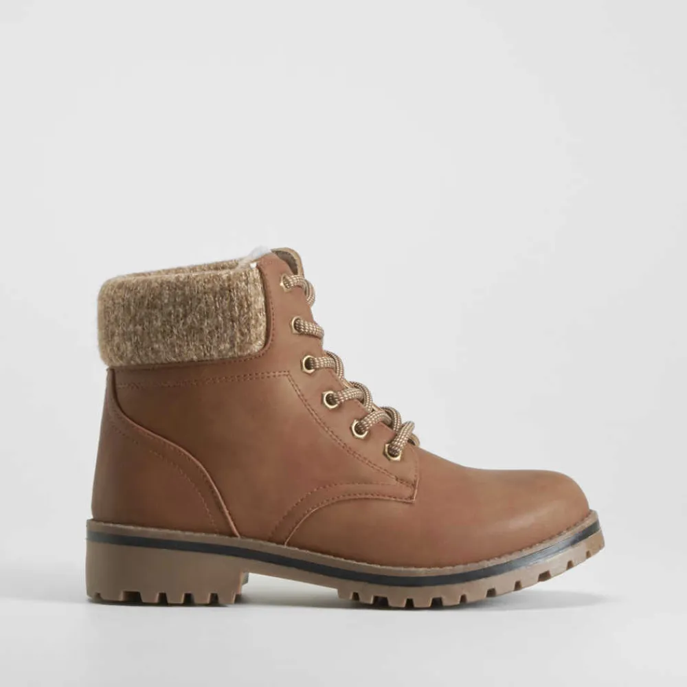 Discount Botín cordón cuello lana marrón Mujer Botines Planos