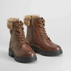 Botín cordón cuero Mujer Botines Planos