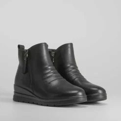 New Botín cuña de piel negro Mujer Botines Planos