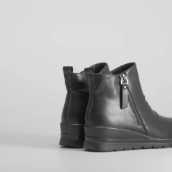 New Botín cuña de piel negro Mujer Botines Planos