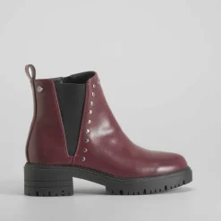 Botín elástico tachuelas burdeos Mujer Botines Tacón