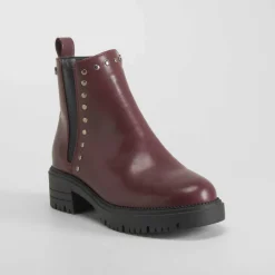 Botín elástico tachuelas burdeos Mujer Botines Tacón