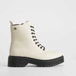 New Botín militar blanco Mujer Botines Planos