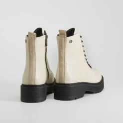 New Botín militar blanco Mujer Botines Planos