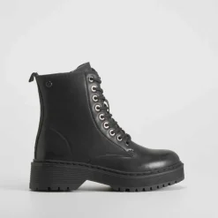 Online Botín militar casual negro Mujer Botines Planos