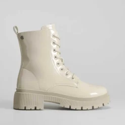 Sale Botín militar charol blanco Mujer Botines Planos