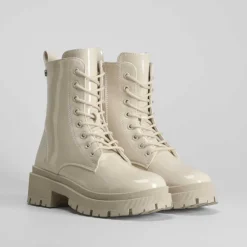 Sale Botín militar charol blanco Mujer Botines Planos