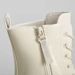 Sale Botín militar charol blanco Mujer Botines Planos