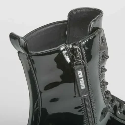 Hot Botín militar charol negro Mujer Botines Planos