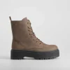 New Botín militar plataforma marrón Mujer Botines Planos
