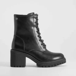 Clearance Botín militar tacón negro Mujer Botines Plataforma|Botines Tacón