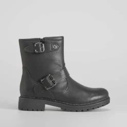 Botín motorista negro Mujer Botines Planos