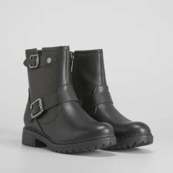 Botín motorista negro Mujer Botines Planos