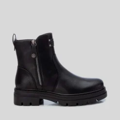 Clearance Botín plano cremallera negro Mujer Botines Planos