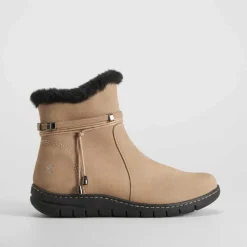 Sale Botín plano piel nobuck beige Mujer Botines Planos