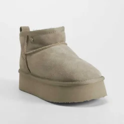 Outlet Botín plataforma pelo piel verde Mujer Botines Planos