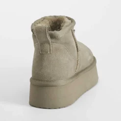 Outlet Botín plataforma pelo piel verde Mujer Botines Planos