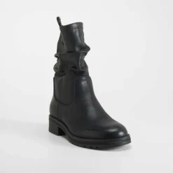 Online Botín plisado negro Mujer Botines Planos