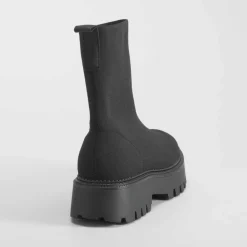 Hot Botín punto piso dentado negro Mujer Botines Planos