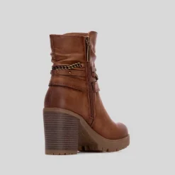 New Botín tacón alto boho camel Mujer Botines Tacón