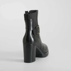 Sale Botín tacón ancho plataforma piel negro Mujer Botines Plataforma|Botines Tacón