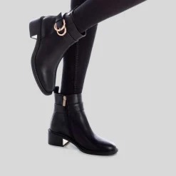 Hot Botín tacón bajo aro doble negro Mujer Botines Tacón