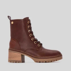 New Botín tacón bajo cordón marrón Mujer Botines Tacón