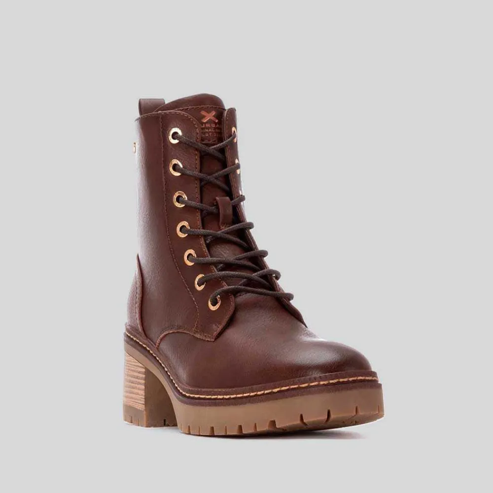 New Botín tacón bajo cordón marrón Mujer Botines Tacón